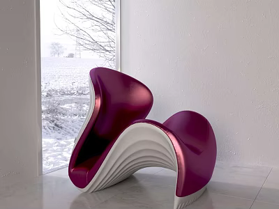 Modern Purple Curved Accent Chair In Bright Minimalist Space With Snowy View 3d model