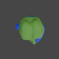3D Sad Frog Model in Blue Shirt Brown Shorts With Finger on Mouth Gray Background