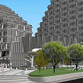Modern Commercial Complex Featuring High Rise Buildings Greenery Plaza And Pedestrian Walkways