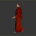 Game Movie Character Standing in Red Robe With Yellow Undergarment Bald Head on Gray Background
