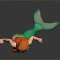 Red Haired Game Movie Mermaid Character With Green Tail And Flower In Hair