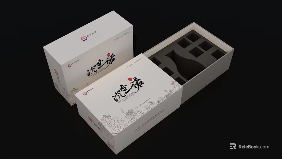 Chinese Style Accessories Decoration Set with White Box and Lotus Pattern Open Design 3d model 