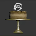 Birthday Cake With Gold Happy Birthday Topper Layered Cream Stripes On Cake Stand