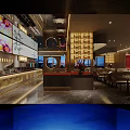 Elegant Restaurant Interior With Dining Tables Chairs Wall Art Decorative Plants And Pendant Lights