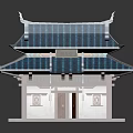 Traditional Chinese Architecture With Blue Tiled Roof Wooden Frame Decorative Plaque And Carved Panels