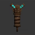 Steampunk Style Weapon With Coiled Blue Glowing Energy And Metallic Components