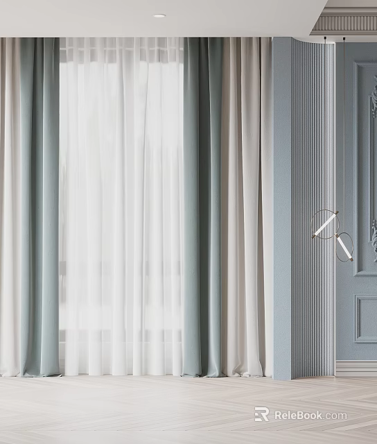 Elegant Light Blue And White Sheer Curtain Design For Modern Room Window 3d model 