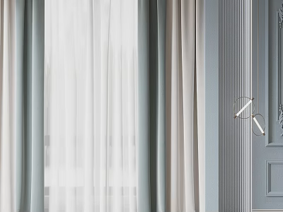 Elegant Light Blue And White Sheer Curtain Design For Modern Room Window 3d model