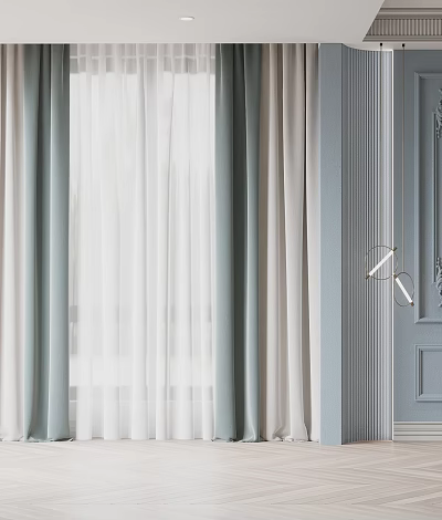 Elegant Light Blue And White Sheer Curtain Design For Modern Room Window 3d model