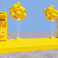 Bright Yellow Interactive Zone With Playful Cartoon Balloons And Display Stands