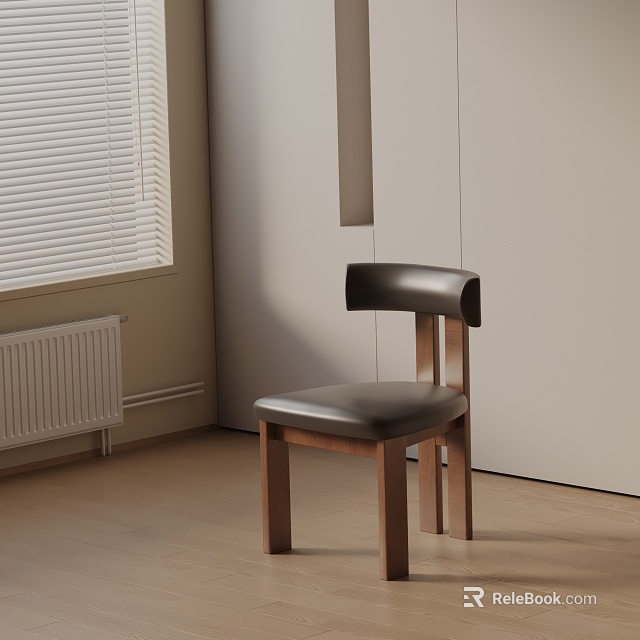 Modern Dining Chair With Black Leather Seat And Wooden Legs Minimalist Design 3d model 