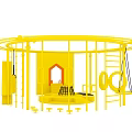 Yellow Outdoor Playground Equipment with Circular Frame Slide Climbing Net and Swing