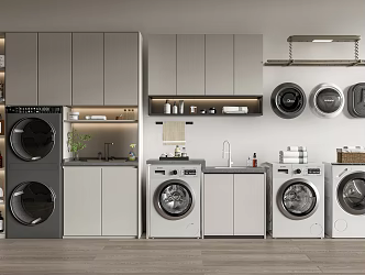 Modern Washing Machine Cabinet Balcony Washing Machine Cabinet Washing Machine Dryer Drying Rack Bath Products Washbasin Washing Pool 3d model