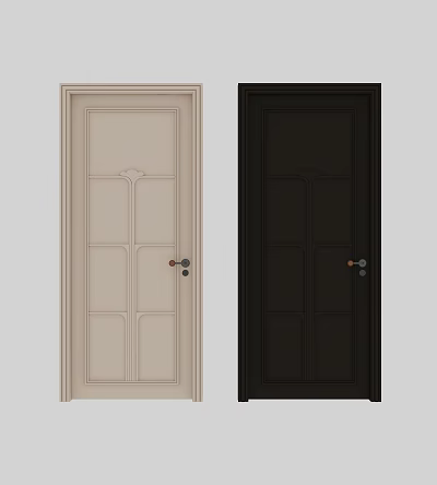 Hinged Doors In Off White And Dark Black With Panel Design And Interior Handles 3d model
