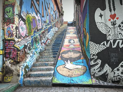 Elevator Hallway Interior With Colorful Graffiti Art Decorated Walls And Steps 3d model