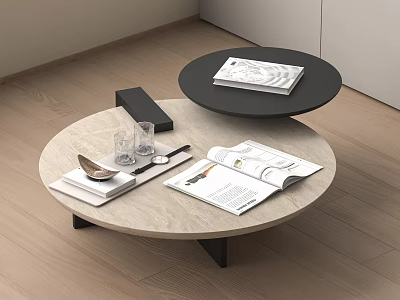 Stylish Round Coffee Table with Double Layer Design and Open Magazines Glass Cup on Top 3d model
