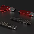 Multiple Metallic USB Flash Drives With Red And Black Sleek Modern Design