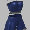 Blue Camisole Top And Shorts Set With Black Lace Trim Design