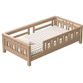 Wooden Children's Bed with Guardrails and Striped Mattress Safe and Comfortable for Kids