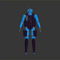 Game Movie Character Blue Purple Armored Robot with Mechanical Design and Backpack