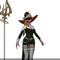 Fantasy Game and Movie Character with Wide Brimmed Hat Red Hair Golden Staff