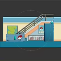 Cartoon Room Scene With Blue Structure Ladder Sofa Bed Rug And Poké Ball Decor