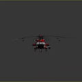 Red and white helicopter with main rotors tail rotor and aerodynamic fuselage design