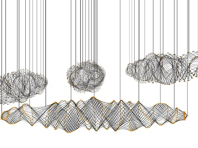Artistic Modern Chandelier With Metal Wire Cloud And Wave Shaped Design For Interior Decor 3d model