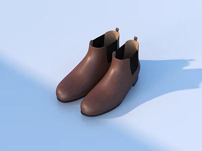 Brown Leather Ankle Boots with Minimalist Black Collar Side by Side on Light Blue Background 3d model
