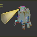Rusty Vintage Metal Tank Shooting White Beam With Turret And Tracks