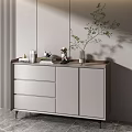 Modern Entryway Console Side Cabinet With Drawers Books Plant And Vase