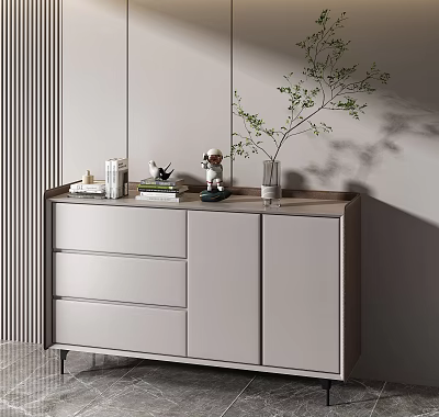 Modern Entryway Console Side Cabinet With Drawers Books Plant And Vase 3d model