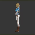 Woman With Elf Ears In Blue Outfit White Pants And Brown Boots