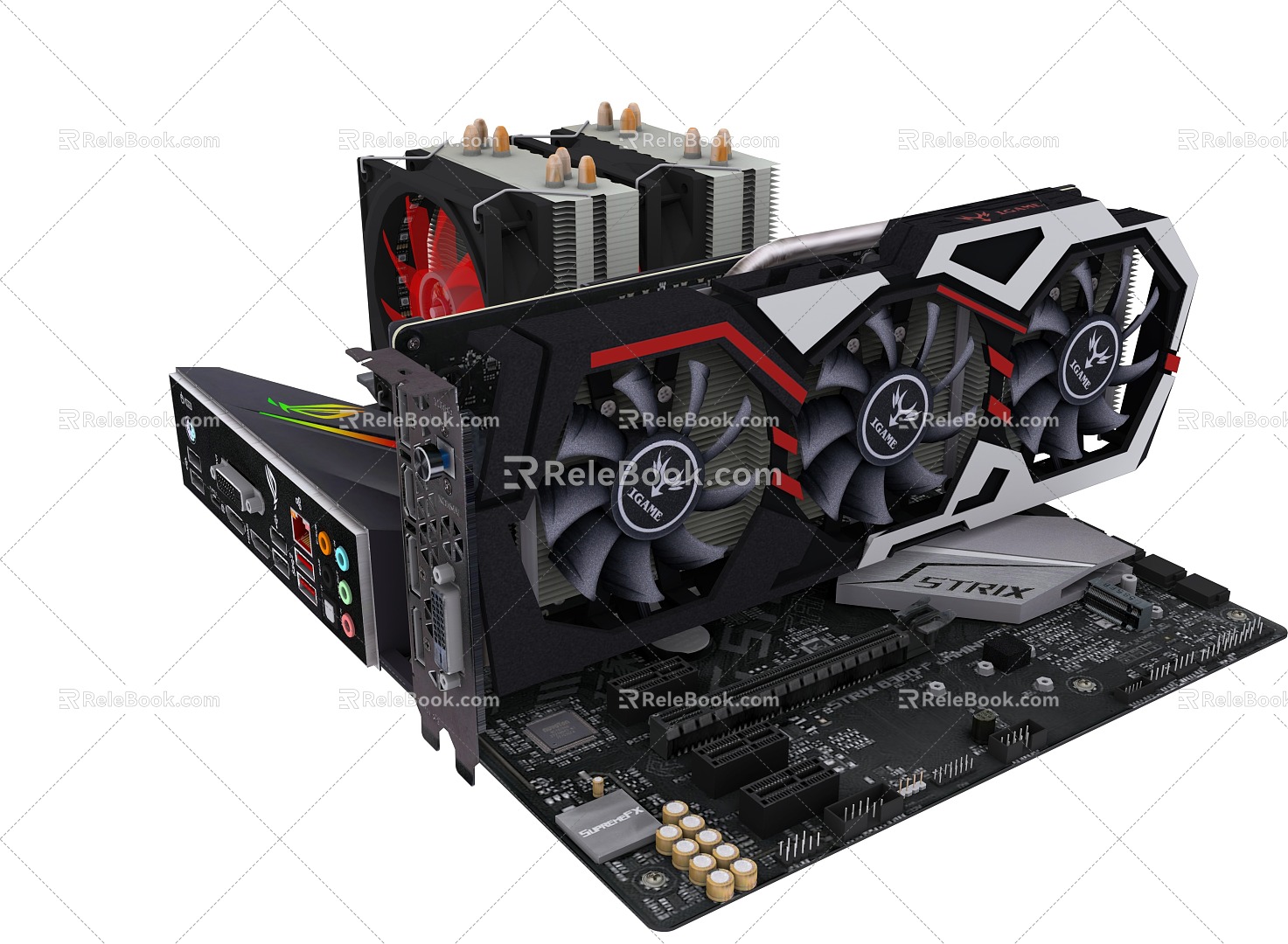 Computer motherboard graphics cards and other accessories simple model model