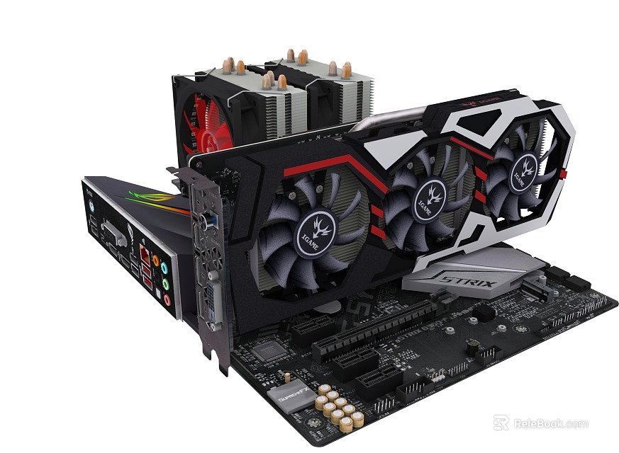 High Performance Graphics Card With Dual Fans And Heatsinks On Motherboard 3d model 