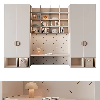 Wardrobe Children's Wardrobe Storage Cabinet Bookcase Computer Desk Books Computer Desk Lamp Cartoon Doll Storage Basket 3d model