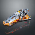 Futuristic Silver And Orange Mechanical Vehicle Featuring Complex Design And Cockpit Interior