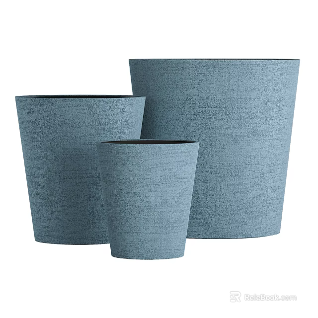 Blue Textured Ceramic Planters In Three Different Sizes For Home Decorative Use 3d model