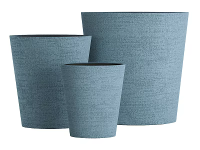 Blue Textured Ceramic Planters In Three Different Sizes For Home Decorative Use 3d model