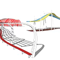 Modern Pergola with Curved Design and Colorful Structural Elements for Landscaping Projects 3d model