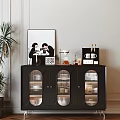 Modern Black Sideboard With Glass Doors Decorative Painting Coffee Machine And Green Plants