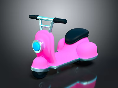 Pink Children's Toy Scooter With Black Seat Blue Headlight And Handlebar 3d model
