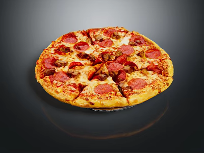 Freshly Baked Pepperoni Sausage Pizza With Red Peppers And Golden Crust 3d model