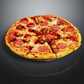 Freshly Baked Pepperoni Sausage Pizza With Red Peppers And Golden Crust