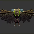 Detailed Fantasy Mythical Flying Creature With Outstretched Wings Blue Accents Green Brown Body White Claws