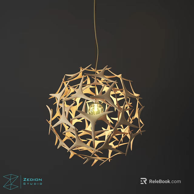 Unique Irregular Pendant Light with Golden Geometric Spherical Structure and Warm Illumination 3d model 