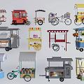 Colorful Mobile Street Food Carts With Various Designs And Shade Awnings