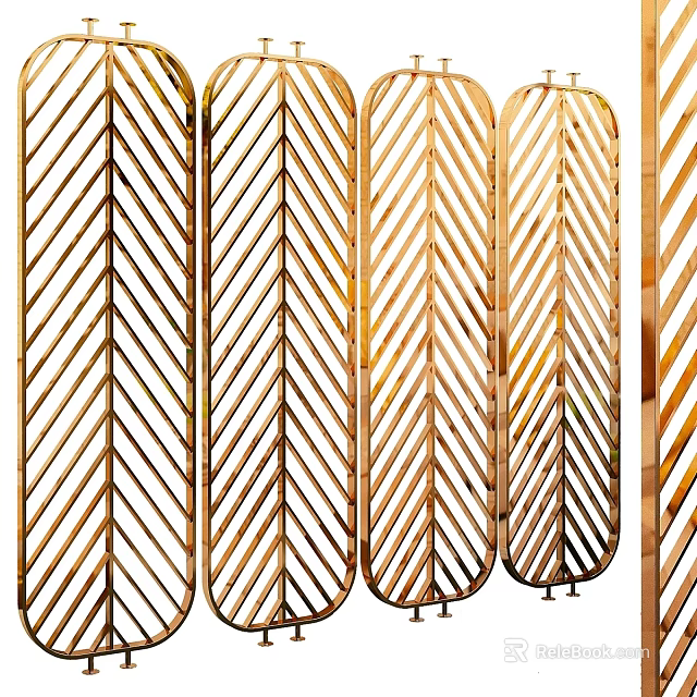 Elegant Modern Gold Metal Wall Decor With Geometric Feather Pattern Design 3d model 