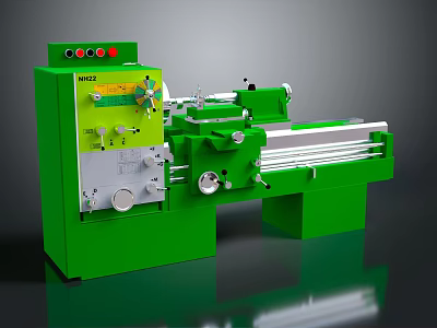 Green Lathe Machine With Control Panel And Rotating Metalworking Components 3d model
