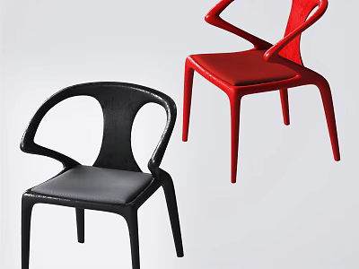 Stylish Modern Leisure Chairs With Curved Armrests Black And Red Design 3d model